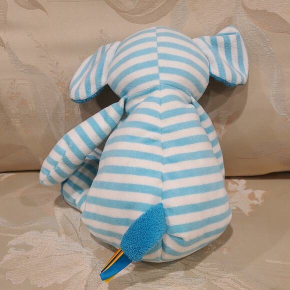 Giggle Baby Elephant Velour and Terrycloth Blue White Stripes Manhatten Toy 16" - Picture 2 of 3